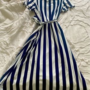 Navy Blue and White Striped Dress Size L